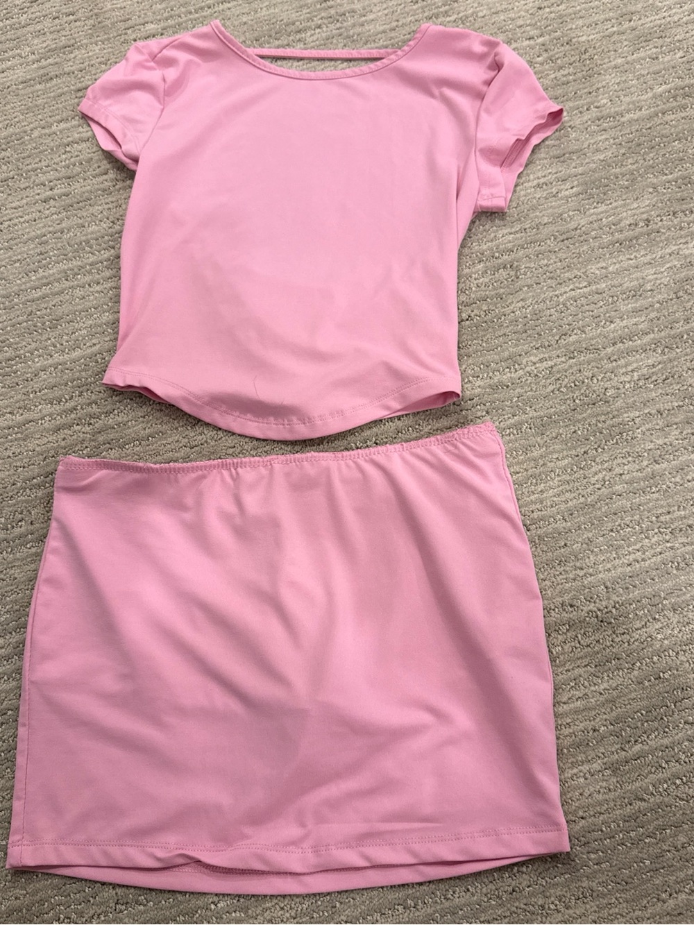 Pink Women's Stretch Mini Skirt and T Shirt set